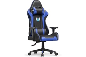 Racingreat Gaming Chair, Office Chair, Computer Chair, Sturdy PC Swivel Chair, Ergonomic Design with Cushion and Reclining Backrest (Black/Blue)