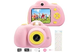 YunLone Appareil photo enfants 2” Caméra photo pour enfants Appareil numérique photo 1080P vidéo avec carte 32G, autoportraits, zoom 4X, filtre, Jouets Cadeaux pour garçons filles 3 4 5 6 7 8 ans-rosa
