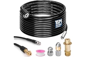 GEBRAZY 15M Furet, 180 Bar 60°C Tuyau, Deboucheur Canalisation avec Buse Nettoyeur Haute Pression à Jet et Rotative et 1 Adaptateurs, Débouchage Efficace Compatible avec Karcher K2 K3 K4 K5 K6 K7