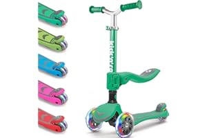 ‎KICK'N'ROLL Kicknroll Kinder Roller 3 Jahren, Faltbare Scooter, 4 Verstellbare Höhe, 3 LED-Räder, Anti-Rutsch-Deck 50KG, Kinderroller 2-in-1 mit Sitz Outdoor-Sportspielzeug Geburtstagsgeschenk für Jungen Mädchen