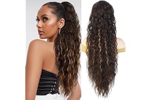 Humistwbiu Claw Clip Ponytail Extension for Women 30 Inch Long Ponytail Hair Piece Wavy Curly Synthetic Hairpieces, Brown with Blonde Highlights