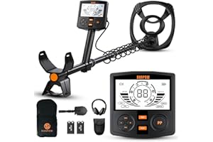 SUNPOW Detector de Metales Profesional - Alta Precisión, 12" Bobina Resistente al Agua, 2X LCD Retroiluminado, Chip DSP Avanzado, 5 Modos, Longitud Ajustable, Construcción Robusta