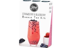 THE *TEASHED Bubble Tea Kit | Strawberry Powder, Blueberry Popping Boba and Paper Straw | Makes 1 Milky Bubble Tea | Vegan | by THE TEASHED