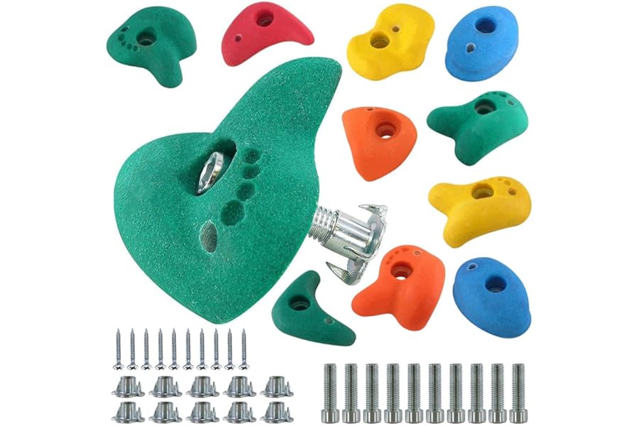 The Magic Toy Shop Climbing Stones x10 – Durable Poly-Resin Stones for Kids, Indoor & Outdoor Use – Easy Install with Rust-Free Fixings – Multicoloured Holds for Climbing Frames & Walls, Ages 3+