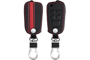 kwmobile Key Cover Compatible with Vauxhall (Opel) 2 Button Car Flip Key - Faux Leather Car Key Fob Protector - Red/Black