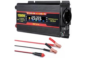 Lnopever Convertitore Di Tensione 1500W,Power Inverter 12V 220V,Premio Avec Allume Cigare,di Corrente con 2 Porte USB, per Automobile, Battello a Vapore, Auto Camper Frigorifero e Computer
