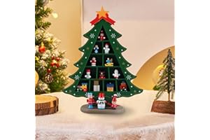 Himissy Árbol de Navidad de Madera con 24 Adornos, Calendario Adviento Árbol de Navidad, Calendario de Adviento 2025 para Niños, Decoración Navideña, Regalo para Niñas y Niños, Decoración de Mesa