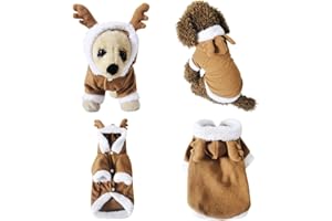 Mogokoyo Dog Cat Christmas Reindeer Costume, Funny Pet Elk Costumes Cosplay Dress, Puppy Fleece Outfits Warm Apparel Clothes for Xmas (M Size)