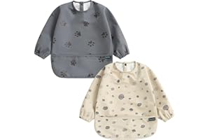 PewinGo Bavaglino a Maniche Lunghe & BLW-2PCS, Materiale Morbido e Delicato Sulla Pelle, Impermeabile e Facile da Pulire e Lavabile in Lavatrice, per Neonati