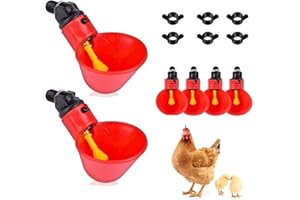 LONGHAO 6pcs,Bebedor De Pollo,Bebedero De Riego De Pollo,Bebederos De Agua De Aves De Corral,Cuenco De PláStico Rojo para Beber,Herramienta para Beber Aves De Corral,para Pollos,Patos,PáJaros (con Tornillos)