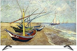 NANKAN 22-80 Pouces Housse de Télévision Polyester Antipoussière aux Couleurs Vives Housse de Protection pour TV pour LCD LED, Peinture à l'huile Motif Tv Couverture Anti-poussière In(Color:bateau,Size:43in)