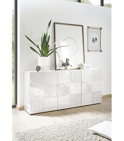 Madia Moderna Con 2 Ante E 3 Cassetti, Zenzero Shop, Bianco Lucido E Pero 84959644