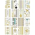 16 Sheets Temporary Tattoos, Waterproof Metallic Tattoos Stickers, Fake Tattoos Gold Silver Glitter Decoration for Women Teens Girls, Temp Tattoo Paper for Body Art DIY Beauty Fashion Designs (16 Pcs)