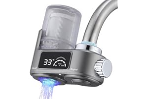 HOMELODY Wasserfilter Wasserhahn mit LED Anzeige, Wasserfilter Trinkwasser für Küche, entfernt Chlor, Schwermetalle & Kalk, Kalkfilter Wasserhahn mit Blaulicht, 12x Adapter (Inkl. Filter*1)