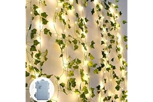 A.bigwhale Lichterkette Efeu Künstlich, Efeugirlande Lichterkette Innen 6m, Grüne Blatt Efeuranke mit 60 LED Licht, Lichterketten Batterie, Pflanzen Dekoration für Hochzeit Party