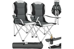 TecTake® 2 Sedie da Campeggio Pieghevole, Comoda Imbottitura, Sedie Relax con Tessuto a Rete per Ventilazione, Bracciolo con Porta Bevande Incorporato, Pratica Borsa Inclusa - Grigio