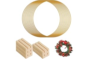 HEXINYIGJLY 10 anelli in metallo da 20 cm per realizzare anelli acchiappasogni dorati,anelli decorativi in metallo,anelli decorativi per appendere, anelli per ghirlande per matrimoni,macramè,Con supporto in legno