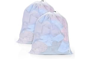 OTraki Saco para la Colada con Cordón Bolsa Ropa Sucia Viaje Bolsas Malla Lavadora Delicada para Organizador Lavandería para Colegio, Dormitorio, Habitantes de Apartamento Negro 2Pcs (Blanco 40x50cm)
