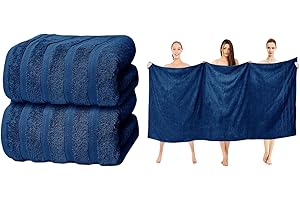 ZZZMRH Luxury 2 Pk R-Blue Bath Sheets Premium Quality 100% Combed Cotton 650 GSM Jumbo Bath Sheet Set Quick Dry Towels Bath Sheets Highly Absorbent 2 R-Blue Extra Large Bath Towels