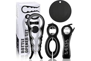 PANGDAPENGPENG 4 Pezzi Apriscatole Professionale, Multifunzione Apribottiglie, 5 in 1 Apribarattoli Manuale, 6 in 1 Apri Barattolo per Bambini, Anziani, Donne, Mani Deboli (Nero)