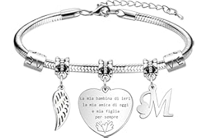 Coagurmes A Mia figlia Bracciale Regalo,26 Lettera A-Z Argento Cuore Bracciale Pendente Per Le Donne Ragazze Figlia figliastra Compleanno Natale
