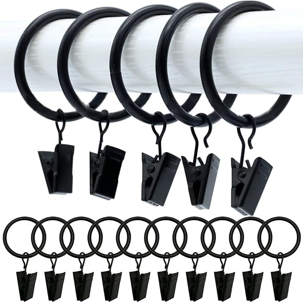 Heavy Duty Drapery Rings Hooks 44 Pack Black Curtain Rings With Clips ...