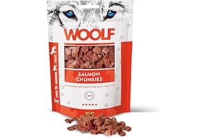 WOOLF Snacks Naturales Perros - Dados Blandos Salmón - Chuches Sin Conservantes - Dog Treats Saludables - Omega 3 Pelo y Articulaciones - Proteínas Aperitivo para Perros - 100g