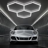 Hexagonal LED Garage Ceiling Light-15pcs Tube Lights, 120W 1.65x1.6m Connectable LED Ceiling Lights for Workshop, Garage, War