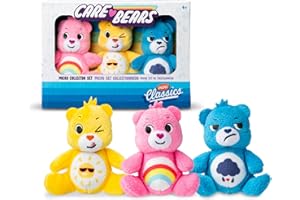 BASIC FUN Care Bears Mini Classics Micro Peluche 3-Pack – Cheer Bear, Funshine Bear & Grumpy Bear – Peluche da Collezione e Portatili di 3" per Bambini e Fan di Ogni Età