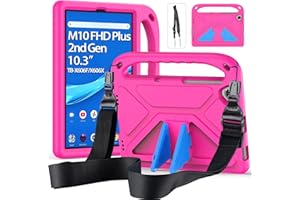 RollinCase Custodia per Lenovo Tab M10 FHD Plus 10.3 Pollici TB-X606F/TB-X606X, Leggera Antiurto Cover per Bambini con Cavalletto e Spallacci, per Lenovo M10 FHD Plus 10.3" Modello 2020 Tablet, Rosa