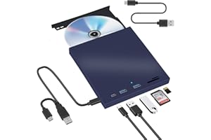 Arozxin Unità esterna CD/DVD, masterizzatore esterno DVD/CD USB 3.0 e Type-C con lettore di schede SD/TF e USB, DVD-ROM, CD-RW, VCD per Windows 7/8/10/Vista/XP/Mac OS, laptop, desktop