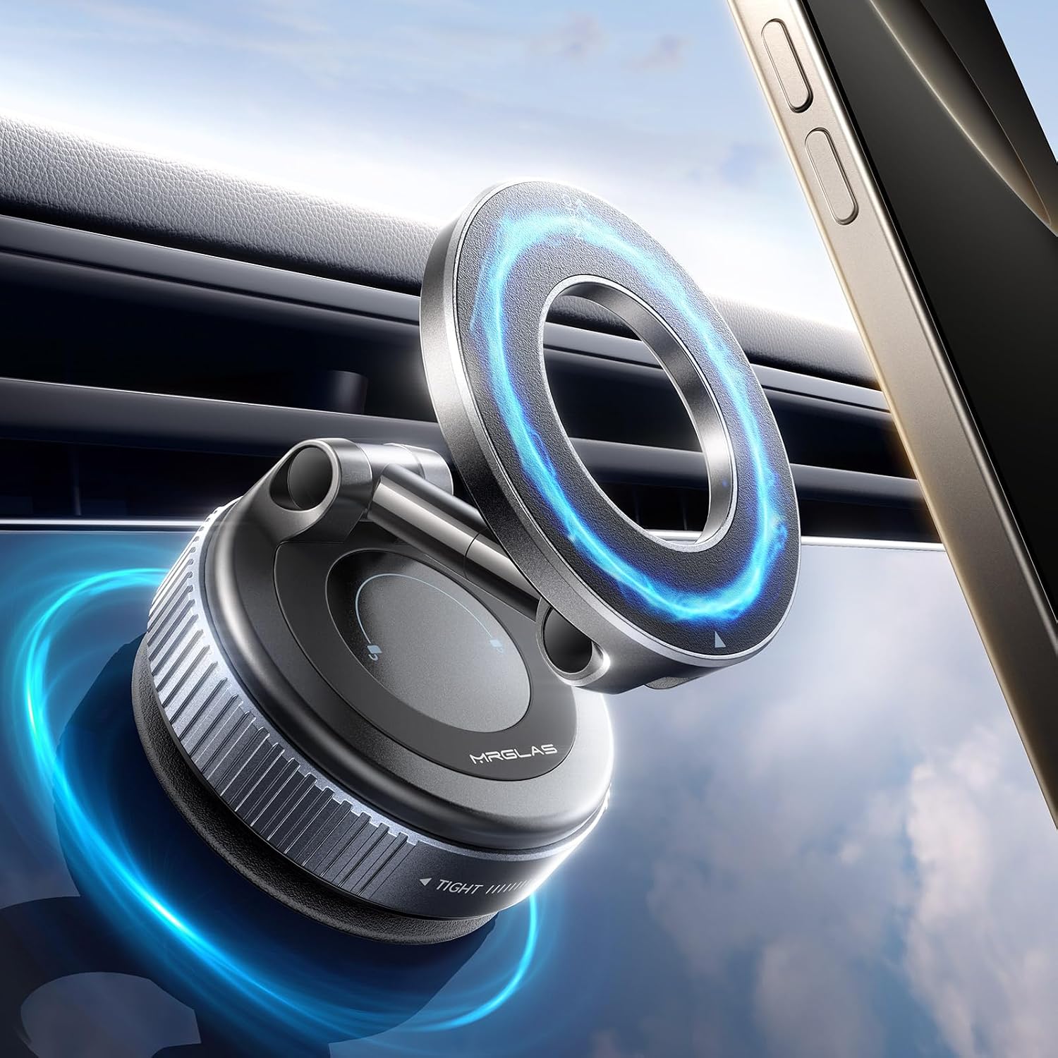 MRGLAS 2026 Upgraded Vacuum Magnetic Mobile Phone Holder Car for Magsafe Car Mount, Suction Cup Mobile Phone Holder [98+LBS Suction Power & 2800gf Strongest Magnet], 360° Rotatable for Mirror/Gym