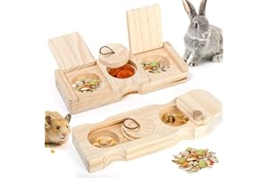 Hacaroa 2 Pack Guinea Pig Foraging Toys, Wooden Rabbit Enrichment Toys Interactive Hide Treats, Bunny Snuffle Puzzle Game Mental Stimulation Toy for Small Animal, Hamster, Chinchilla, 2 Types
