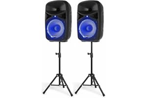 VONYX IMPIANTO AUDIO COMPLETO SET CASSE AMPLIFICATE 600W 10" DIFFUSORI KARAOKE BLUETOOTH + 2 STATIVI + MICROFONO + TELECOMANDO E CAVI