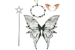 SSKHE Ailes de Fée, Ailes de Papillon pour Femmes et Filles, Oreilles d'Elfe,Bandeau de Fée Et Baguettes de Fée Étoile,Ailes de Papillon, Déguisement de Princesse pour Halloween, Fête et Cosplay