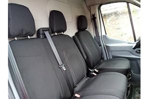 GTTCCG TEXMAR - Funda para asiento delantero 2+1 de tela negra diseñada para adaptarse a Ford Transit después de 2015 cabina grande para conducción a la izquierda