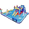 COSTWAY Inflatable Water Park, Giant Bouncy Castle with Dual Slides, Splash Pool, Climbing Wall, Water Gun, Blow Up Jumper House for Kids