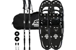FunWater Raquettes à Neige légères pour Homme et Femme en Aluminium avec Taille réglable bâtons de randonnée, équipement de Montagne, Lot de Raquettes à Neige avec Sac de Transport