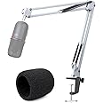 HyperX SoloCast White Boom Arm Mic Stand with Mic Cover Foam, Microphone Arm Desk Mount with Hyper X SoloCast Pop Filter by YOUSHARES