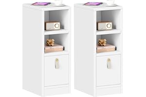 YITAHOME Narrow Bedside Table Set of 2,Nightstand with 2 Open Compartments and 1 Drawer,Side Table,End Table,Sofa Table,Telephone Table,Lamp Table,Space Saving Cabinet for Bedroom Living Room,White