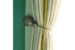 AJINGELA Curtain Holdbacks,Fashion Round Openwork Design Curtain Drapery Holdbacks Tie back, Curtain U Metal Hooks(1 Pair,Green Patina)