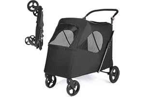Wedyvko Large Dog Stroller, Up to 54KG, Adjustable Handle, Folding Dog Buggy, XXL Storage Double Pet Pram for Cats