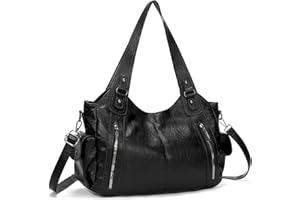 GENERISCH Generish Sac à main pour femme - En cuir souple - Grand sac de shopping - Uni - Vintage - Marron - Pour le travail, l'école, les voyages