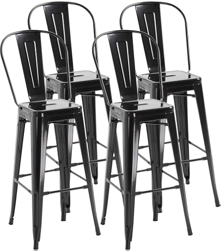 KOSMI - Lot de 4 tabourets de bar en métal brut aspect