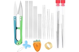 SUVSOON 29 Pcs Beading Needles Set, 19 Pcs Big Eye Needles & 6 Pcs Long Straight Needles & Scissor & Thimble, Beading Needles Bracelets Necklaces Jewelry Making for Beading Supplies