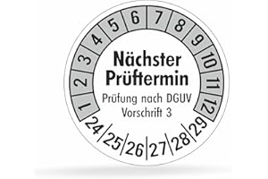 BEIHAASNATUERLICH Fluxxx 560 Stk Prüfplaketten "Nächster Prüftermin", 20 mm Ø, Prüfetiketten nach DGUV V3, 2024-2029, selbstklebend, Prüfaufkleber, E-Check Prüfetikett, Plakette für Elektrogeräte (Grau, 5 Bogen)