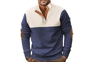 PRIVIMIX Sweat Homme sans Capuche Léger Pull Col à Boutons Sweatshirt Velours Côtelé Sweet M-3XL