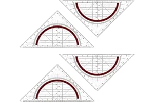 AFIODA 4pcs 45° Triangle Ruler,Geometry Set,180°Protractor,Transparent Plastic Triangular,Geometry Set for Student Teacher(Red)
