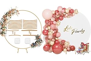 Lmaqfum 6.6ft Round Backdrop Stand and Cover Set, Gold Circle Balloon Arch Stand Metal Arch Backdrop Stand Wedding Arch Frame for Birthday Party Baby Shower Ceremony Banquet Decoration