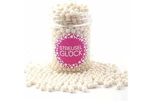 STREUSEL GLÜCK WIR STREUSELN LIEBE Posypka Pure Love biała 90 g cukrowych pereł – posypka szczęście – cukrowa, na urodziny dziecka, Boże Narodzenie, dekoracja tortów, babeczek, babeczek, babeczek, ciasteczek, tortów